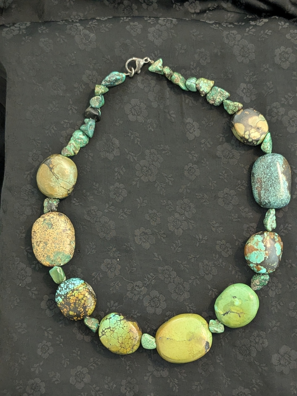 Chunky Southwestern Turquoise Stone Necklace Sterling Silver 19"